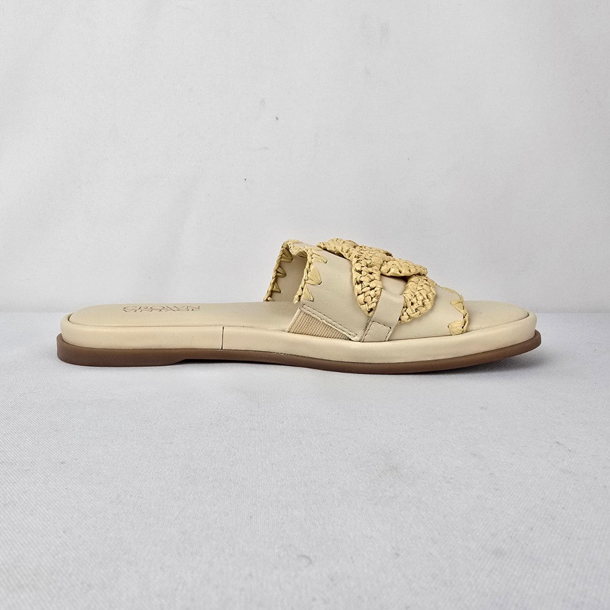 Crown Vintage Cream Slide Sandals Raffia Buckle Detail Size 6