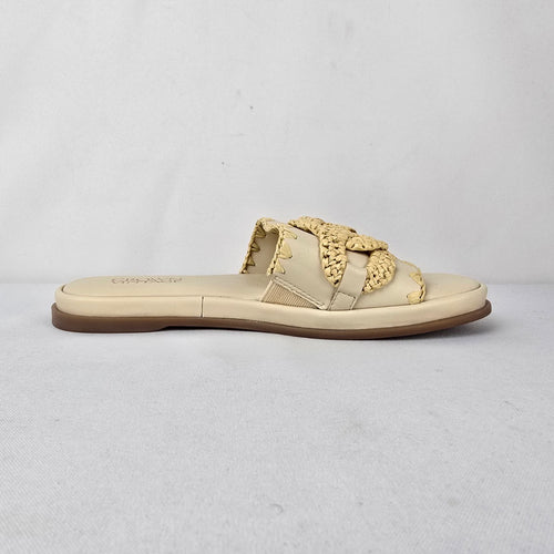 Crown Vintage Cream Slide Sandals Raffia Buckle Detail Size 6