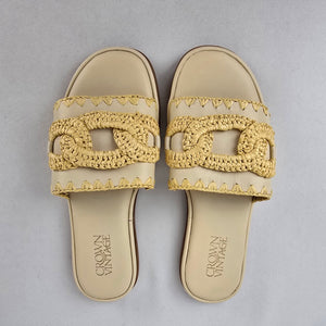 Crown Vintage Cream Slide Sandals Raffia Buckle Detail Size 6