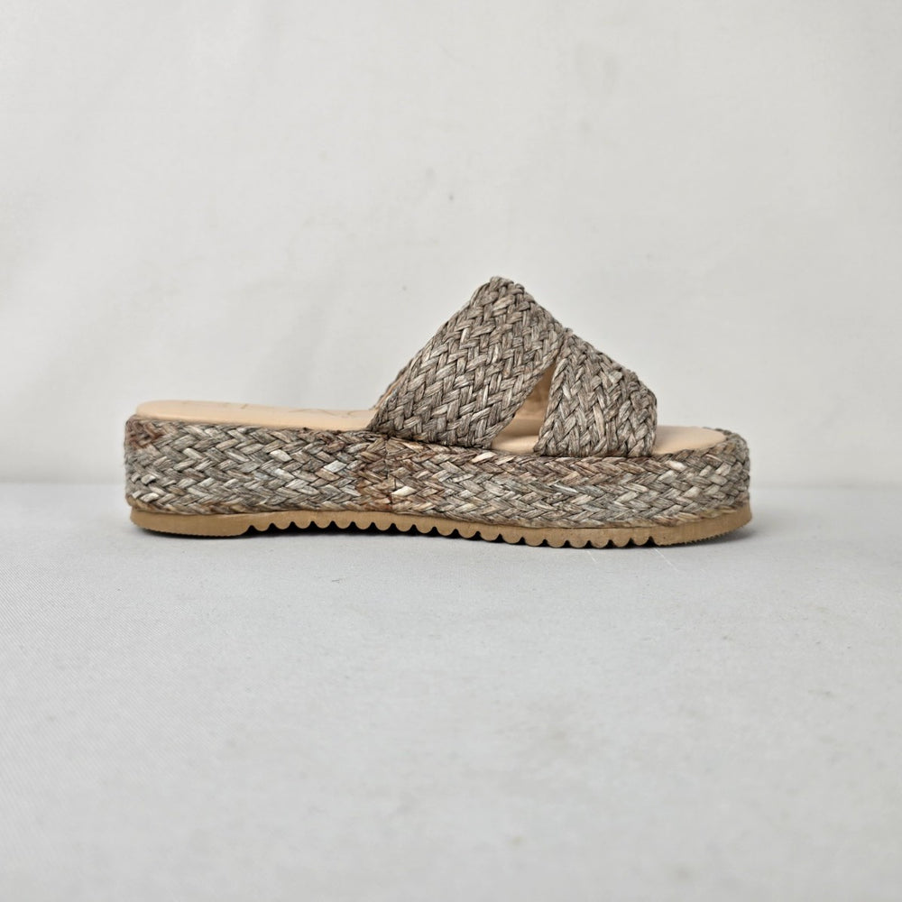 Beach by Matisse Braided Platform Slide Sandals Natural Woven Raffia Size 6