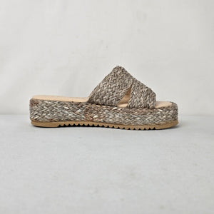 Beach by Matisse Braided Platform Slide Sandals Natural Woven Raffia Size 6