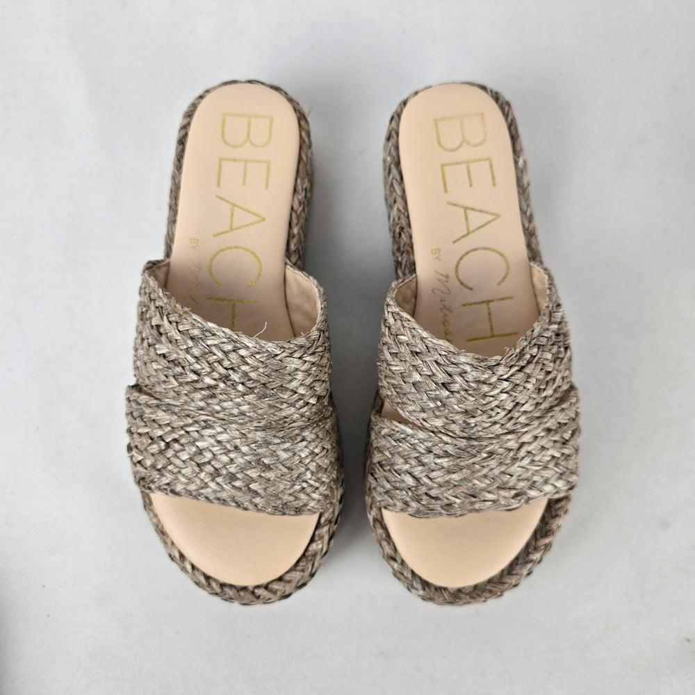 Beach by Matisse Braided Platform Slide Sandals Natural Woven Raffia Size 6