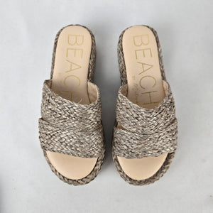 Beach by Matisse Braided Platform Slide Sandals Natural Woven Raffia Size 6