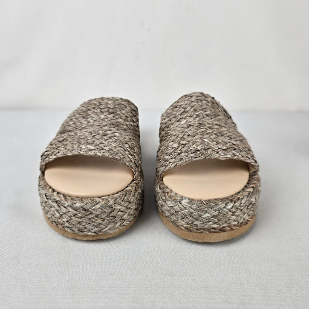 Beach by Matisse Braided Platform Slide Sandals Natural Woven Raffia Size 6