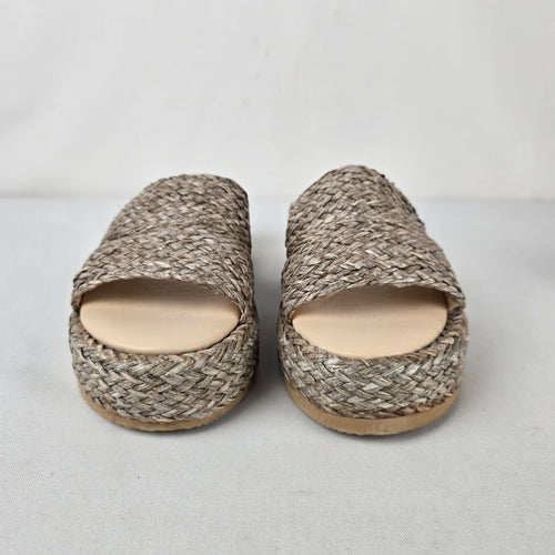 Beach by Matisse Braided Platform Slide Sandals Natural Woven Raffia Size 6