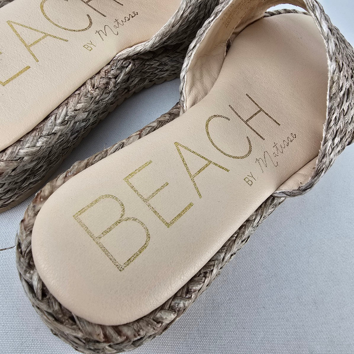 Beach by Matisse Braided Platform Slide Sandals Natural Woven Raffia Size 6