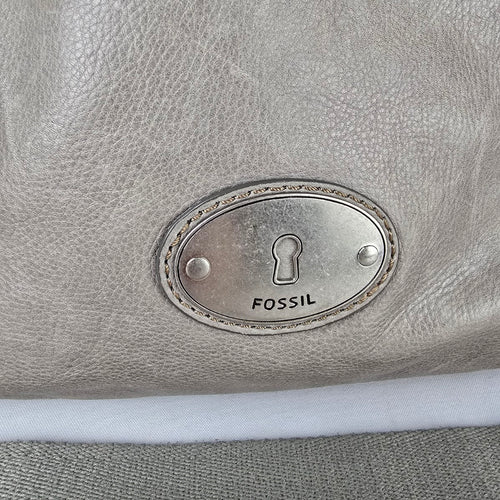 Fossil Grey Leather Satchel Bag Convertible Crossbody Shoulder Purse