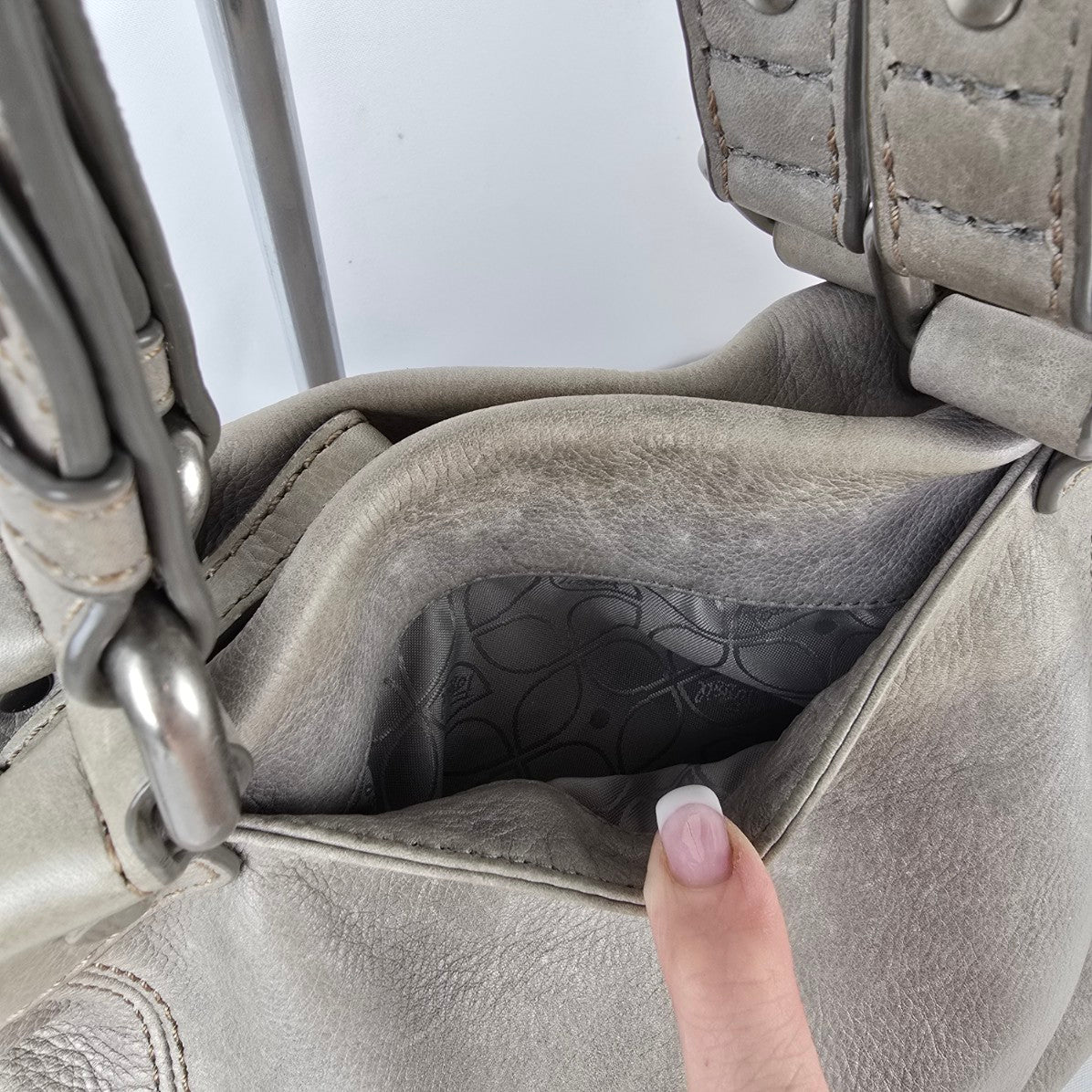 Fossil Grey Leather Satchel Bag Convertible Crossbody Shoulder Purse