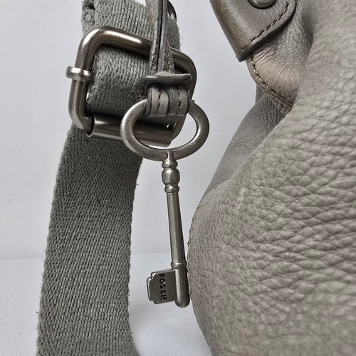 Fossil Grey Leather Satchel Bag Convertible Crossbody Shoulder Purse