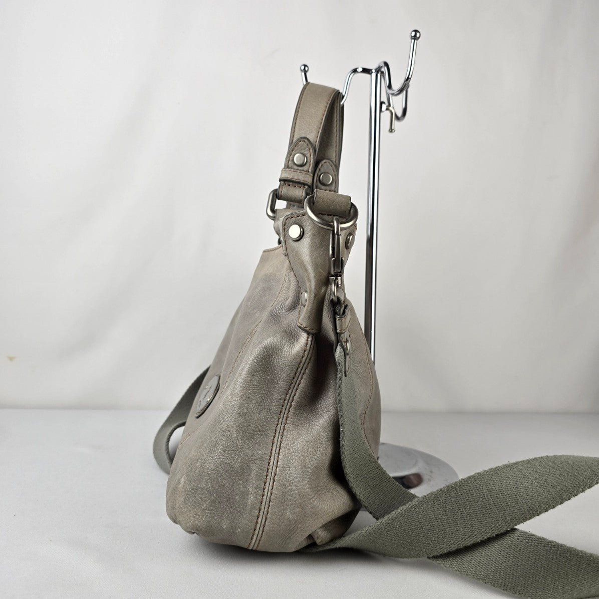 Fossil Grey Leather Satchel Bag Convertible Crossbody Shoulder Purse