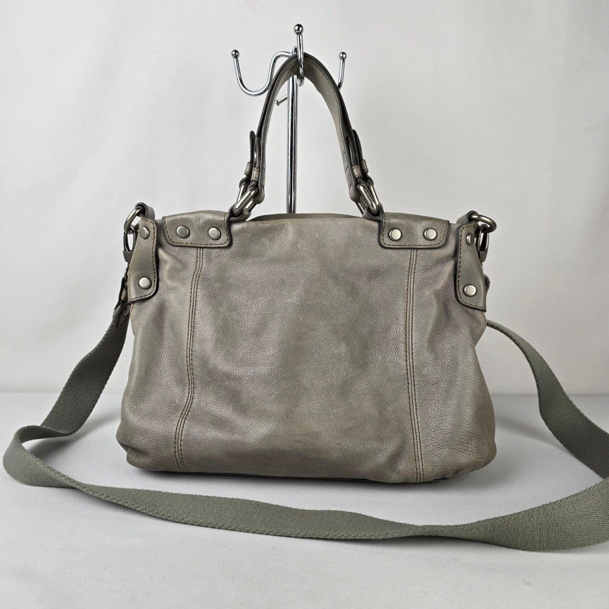 Fossil Grey Leather Satchel Bag Convertible Crossbody Shoulder Purse