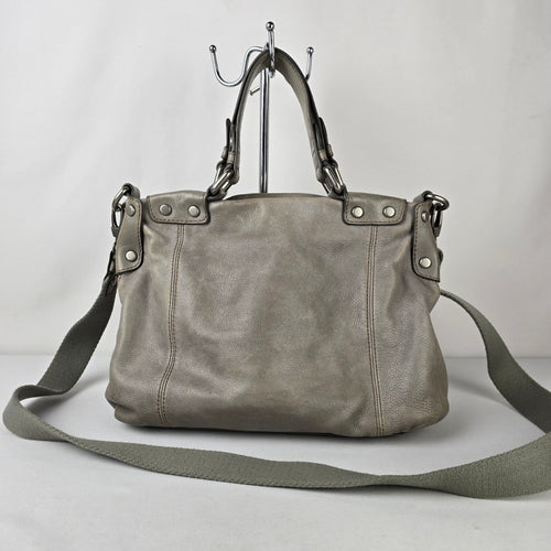 Fossil Grey Leather Satchel Bag Convertible Crossbody Shoulder Purse