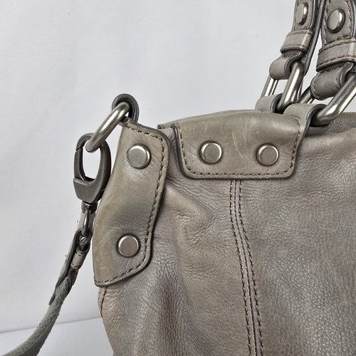 Fossil Grey Leather Satchel Bag Convertible Crossbody Shoulder Purse
