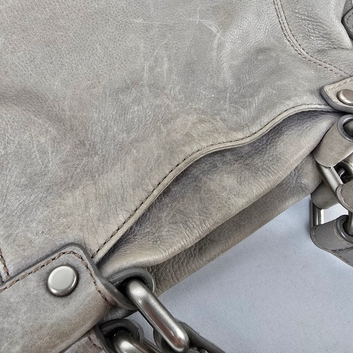 Fossil Grey Leather Satchel Bag Convertible Crossbody Shoulder Purse