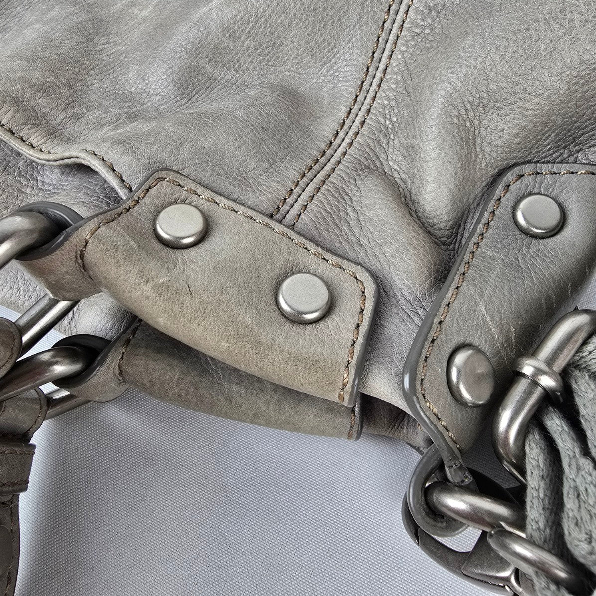 Fossil Grey Leather Satchel Bag Convertible Crossbody Shoulder Purse