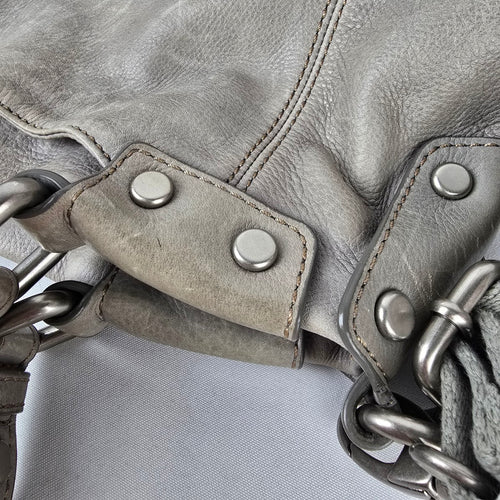Fossil Grey Leather Satchel Bag Convertible Crossbody Shoulder Purse