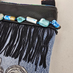 Denim Horse Crossbody Bag Western Fringe Beaded Small Purse