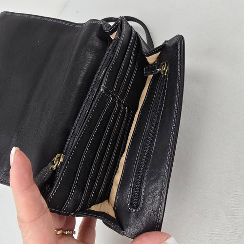 Derek Alexander Black Leather Crossbody Organizer Purse Wallet Bag
