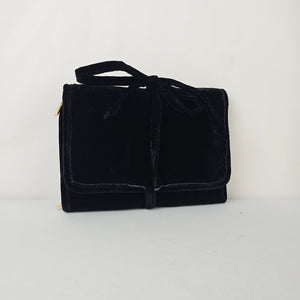 Black Velvet Travel Jewelry Organizer Roll Case Necklace Ring Storage Bag
