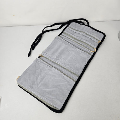 Black Velvet Travel Jewelry Organizer Roll Case Necklace Ring Storage Bag