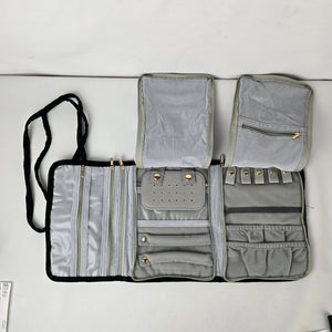 Black Velvet Travel Jewelry Organizer Roll Case Necklace Ring Storage Bag