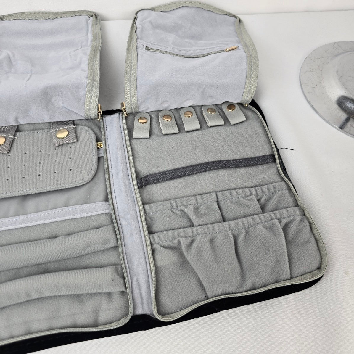 Black Velvet Travel Jewelry Organizer Roll Case Necklace Ring Storage Bag