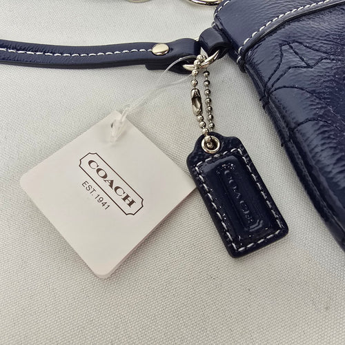 Coach Navy Patent Signature C Wristlet Pouch With Tags