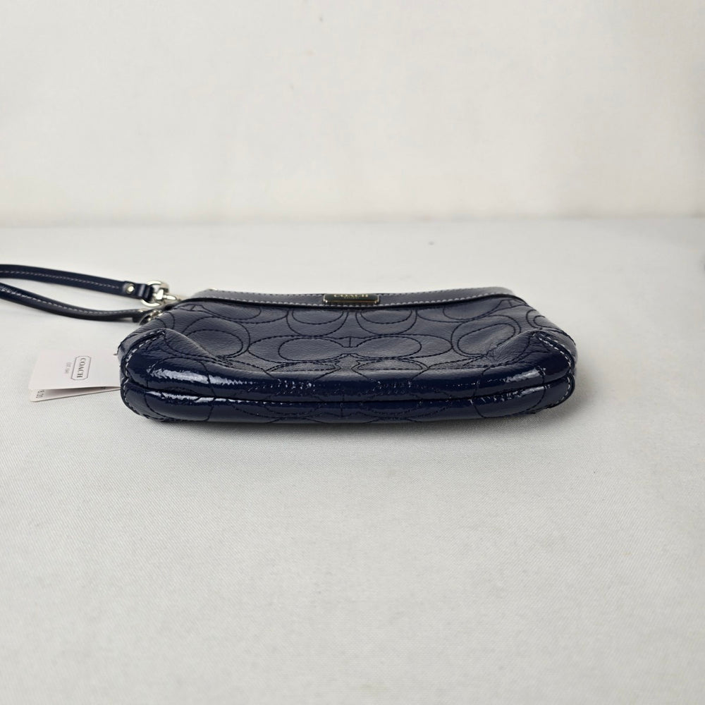 Coach Navy Patent Signature C Wristlet Pouch With Tags