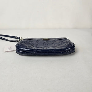 Coach Navy Patent Signature C Wristlet Pouch With Tags
