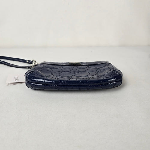 Coach Navy Patent Signature C Wristlet Pouch With Tags