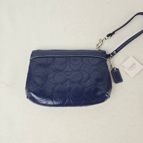 Coach Navy Patent Signature C Wristlet Pouch With Tags