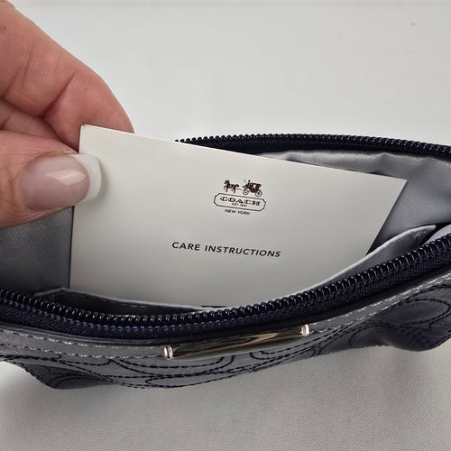 Coach Navy Patent Signature C Wristlet Pouch With Tags