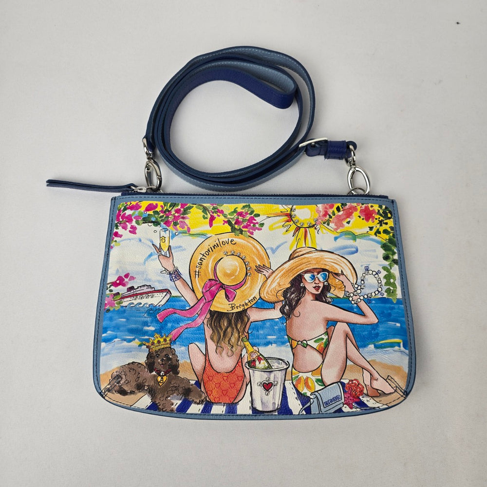 Brighton Santorini Love Beach Scene Leather Crossbody Pouch Bag
