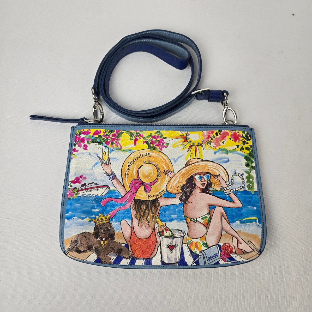 Brighton Santorini Love Beach Scene Leather Crossbody Pouch Bag