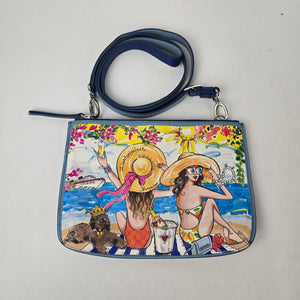 Brighton Santorini Love Beach Scene Leather Crossbody Pouch Bag