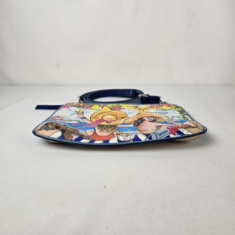 Brighton Santorini Love Beach Scene Leather Crossbody Pouch Bag