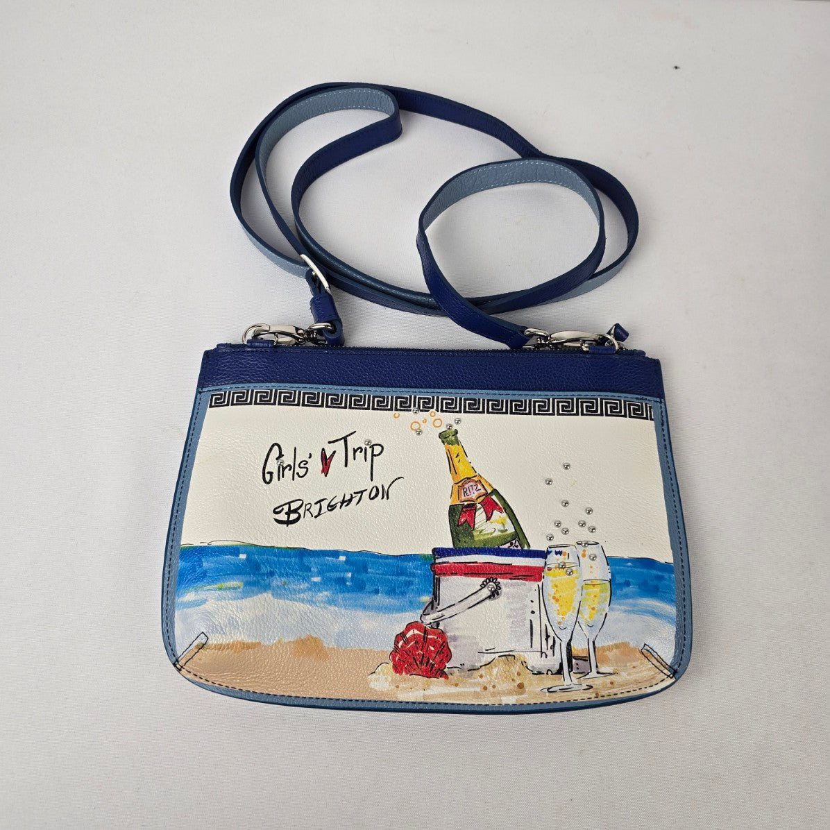 Brighton Santorini Love Beach Scene Leather Crossbody Pouch Bag