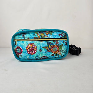 Handmade Turquoise Floral Fabric Fanny Pack Belt Bag Adjustable