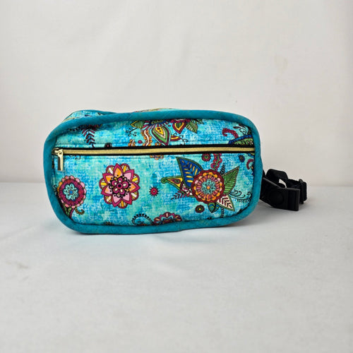 Handmade Turquoise Floral Fabric Fanny Pack Belt Bag Adjustable