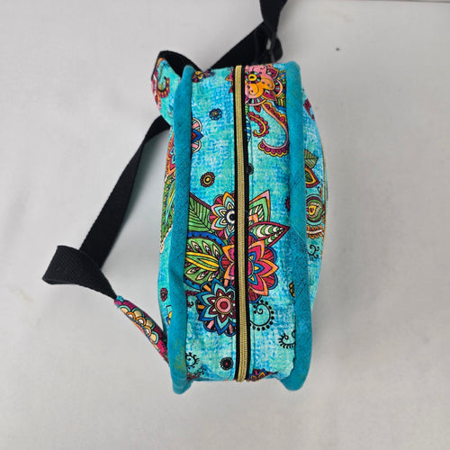 Handmade Turquoise Floral Fabric Fanny Pack Belt Bag Adjustable