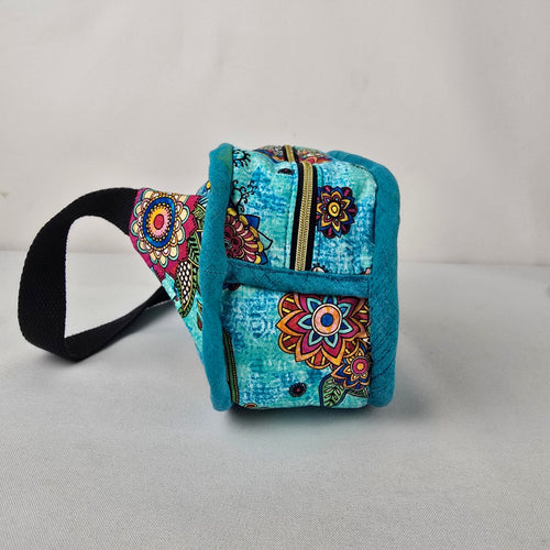 Handmade Turquoise Floral Fabric Fanny Pack Belt Bag Adjustable
