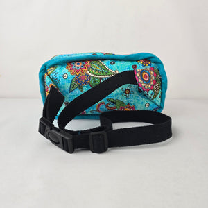 Handmade Turquoise Floral Fabric Fanny Pack Belt Bag Adjustable
