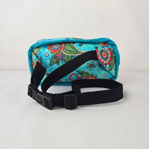 Handmade Turquoise Floral Fabric Fanny Pack Belt Bag Adjustable