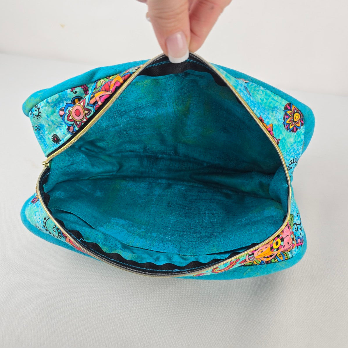 Handmade Turquoise Floral Fabric Fanny Pack Belt Bag Adjustable