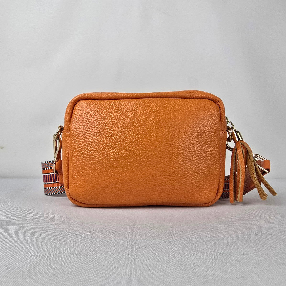 Made in Italy Orange Leather Crossbody Purse Guitar Strap Bag