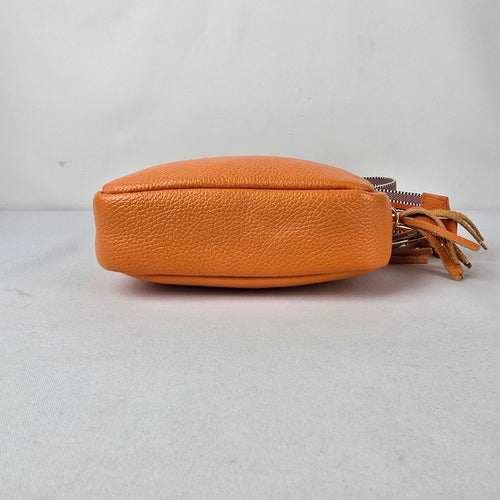Made in Italy Orange Leather Crossbody Purse Guitar Strap Bag