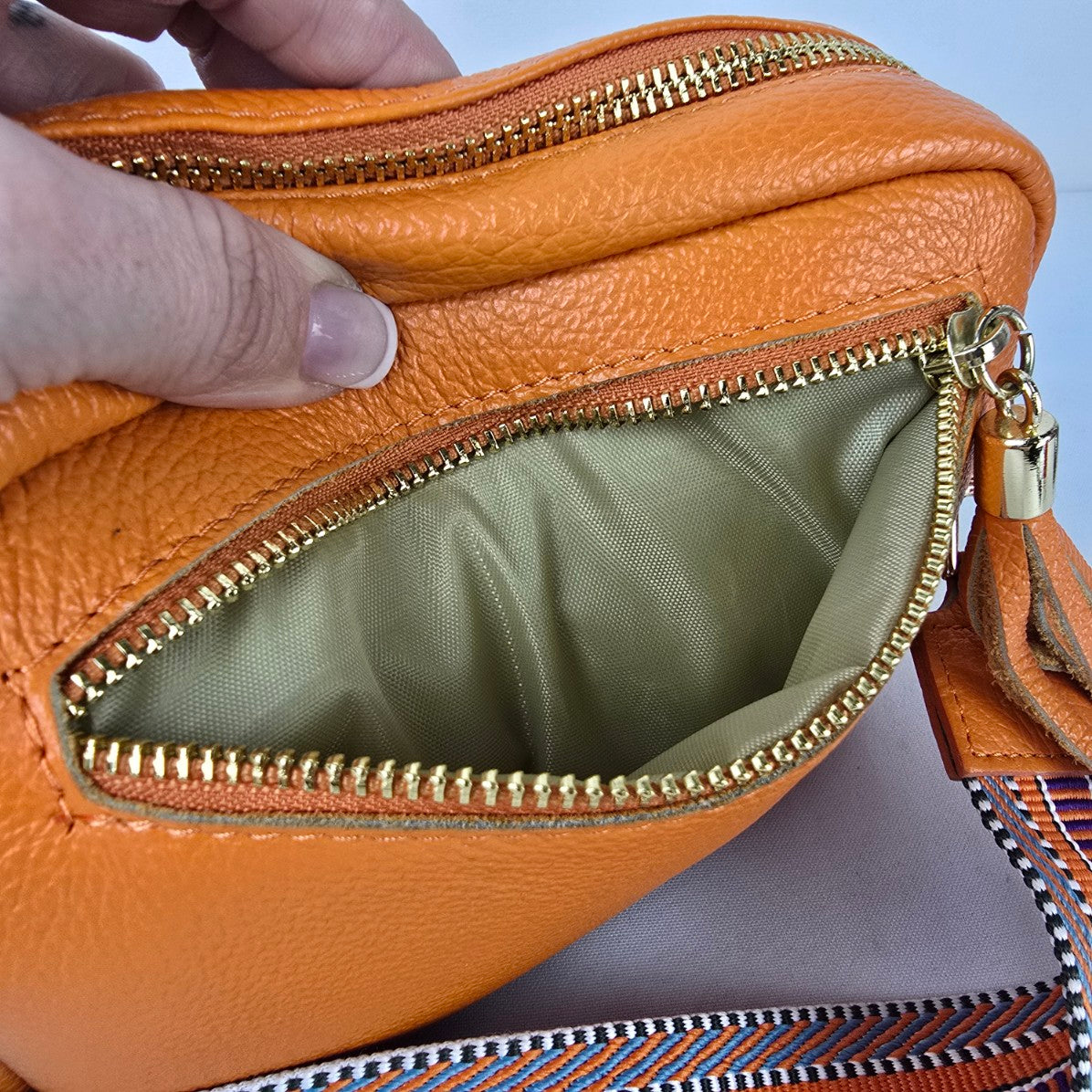 Made in Italy Orange Leather Crossbody Purse Guitar Strap Bag