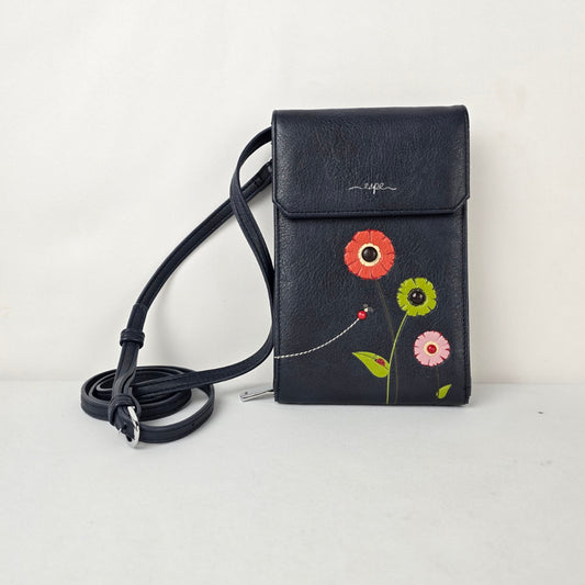 ESPE Black Floral Cell Phone Crossbody Wallet Purse