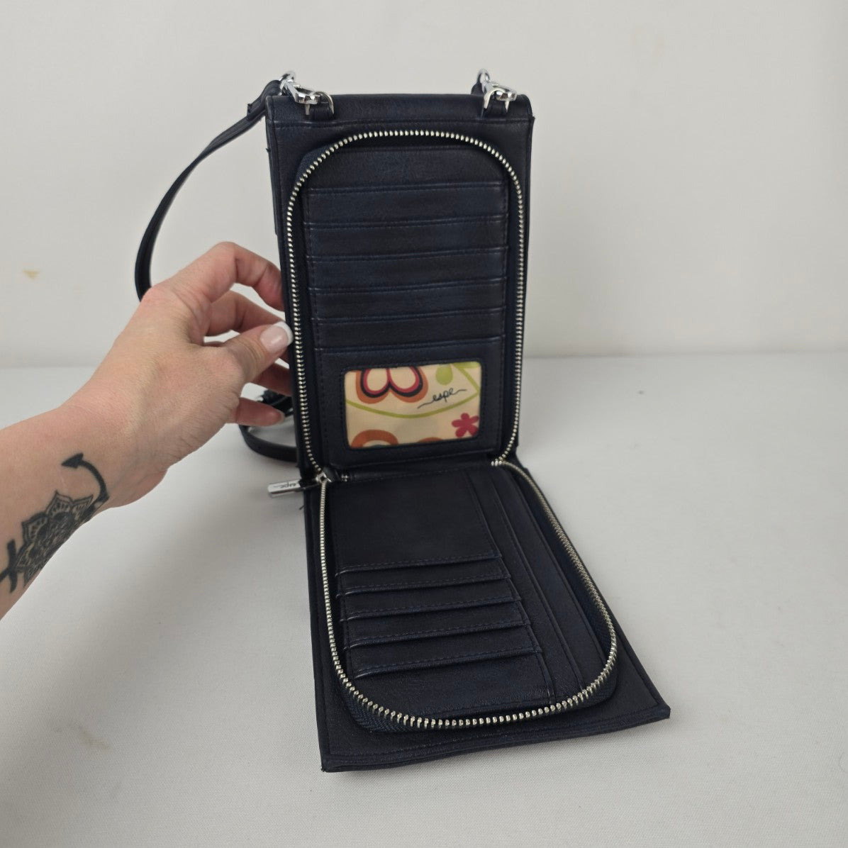 ESPE Black Floral Cell Phone Crossbody Wallet Purse