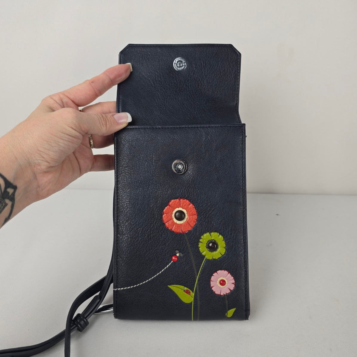 ESPE Black Floral Cell Phone Crossbody Wallet Purse